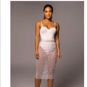JLUXLABEL IVORY YVAINE RHINESTONE MIDI SKIRT